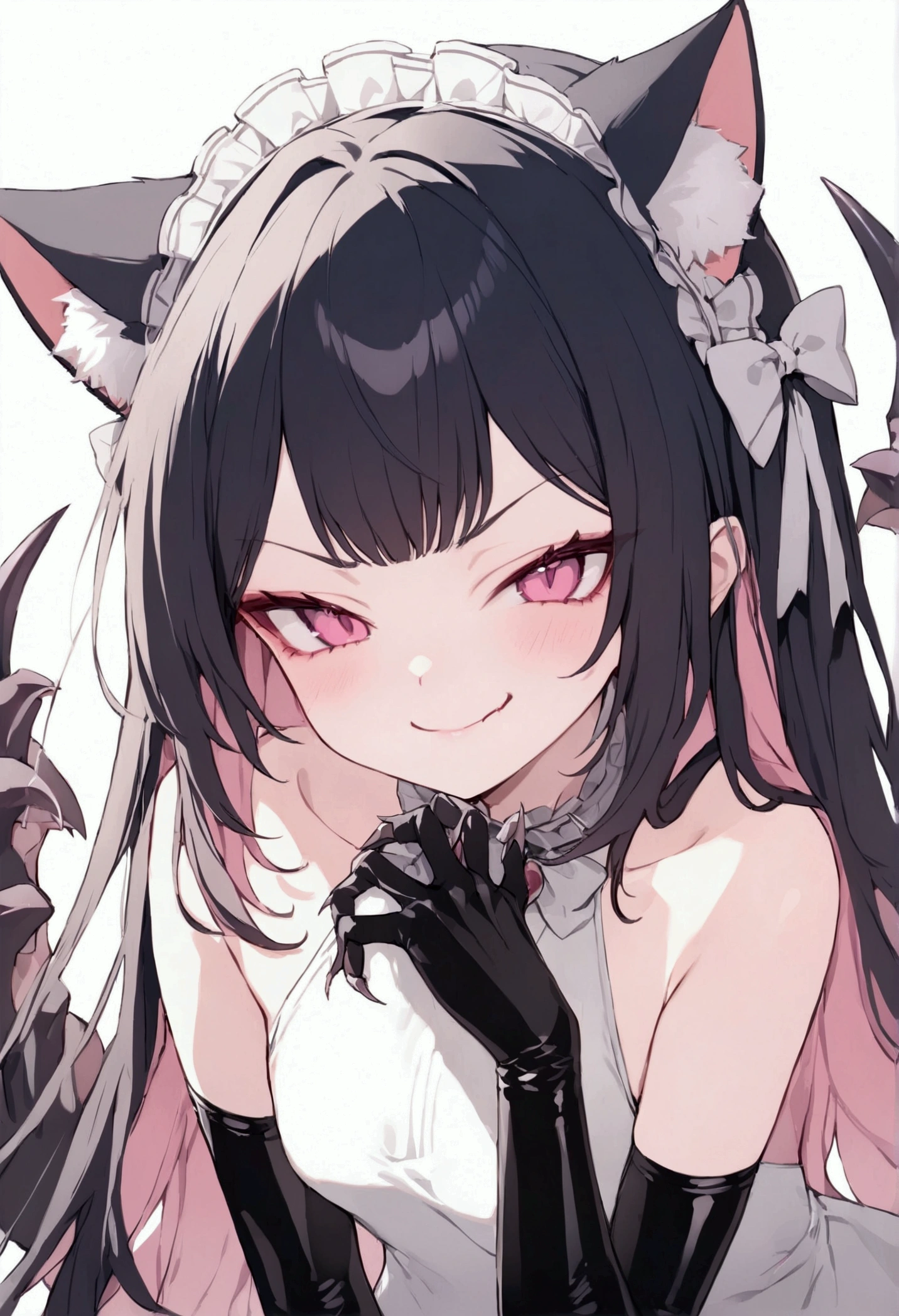 Cat girl with clawed latex gloves with long sharp claws, playful smug ...