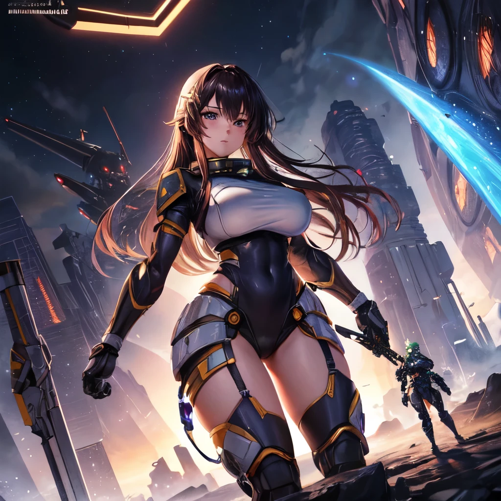 Beautiful Woman ,Height 170cm、Bust 120㎝,Beautiful sky Flying with mechanic wings、Floating in the air、Beautiful Landscape、nature、
Beautiful bodystocking underwear,(( sexy bikini latex)) body stocking,swim wear, Beautiful thighs、Beautiful Skin、detailed groin、Huge machine gun、Mobile Suit、Powered Suit、The enormous wings of opportunity、Mechanic Wing、I was captured by the enemy and had my hands and feet tied.、Female soldier、machine-gun、Holding a firearm、Armament、Soldier、laser weapon、future world、Science fiction movies Jet suitechanic suit、Beautiful sky、Giant Robo、Mecha、Like Gundam、
Light 黒Brown Hair A friendly smile Beautiful Sky Magic Masterpiece Night Magic sexy, extremely beautiful 22歳 Big Breasts Beautiful Eyeagical gentle lighting cowboy shot ,Beautiful decoration、Imprisoned、Detained、Lock、handcuffs、Science fiction movies、Hard boiled Magnificent scenery colorful and dreamy anime-style illustration of a young girl with long hair, amidst a vibrant, mechanical landscape. She is wearing a casual outfit with mechanical leg armor, surrounded by a kaleidoscope of colors and glowing lights. The background is filled with whimsical details and a magical atmosphere. --ar 3:4 --style raw --stylize 600 --niji 6、universe、Star