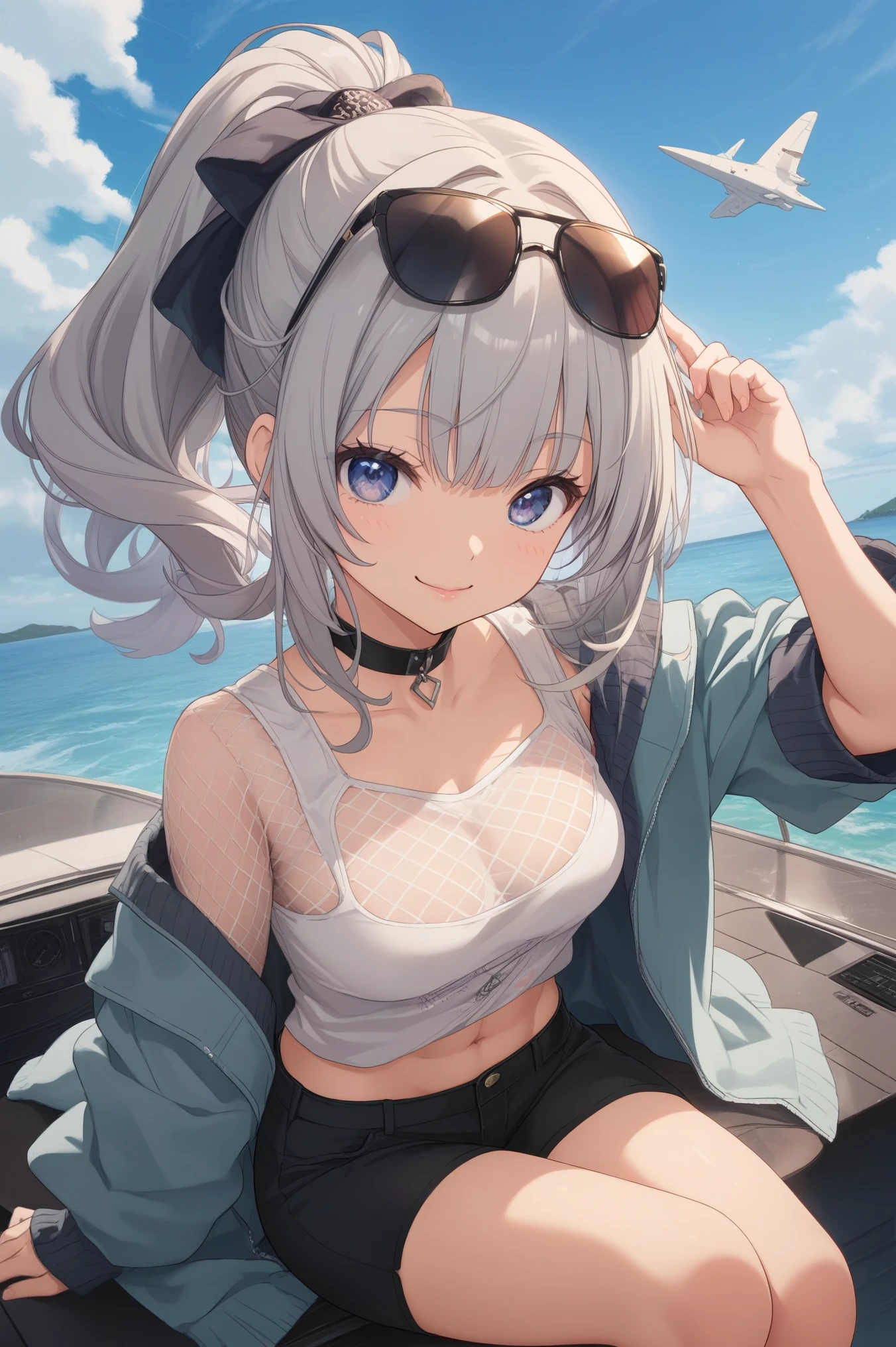 ((Top Quality)), ((Masterpiece)), ((Details)), perfect face, perfect body, sitting by the beach, listening to music, wearing headphones, wearing swimsuit, transparent swimsuit, wearing clothes exposing tight hips and breasts Woman with face visible, sitting with legs apart, big