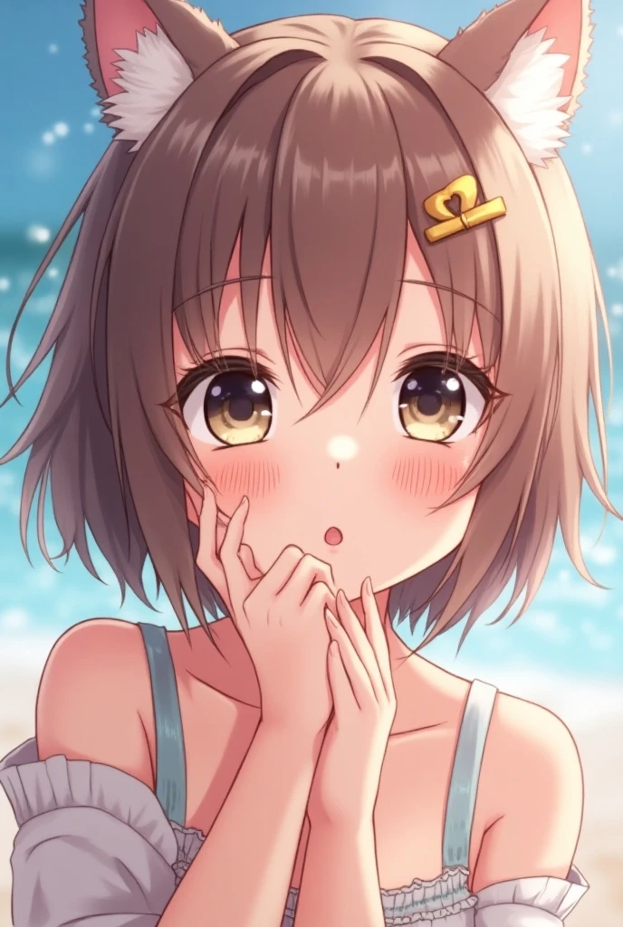 nsfw,uncensored,(super fine illustration,8K CG wallpaper,best quality,extremely detailed,ultra high res anime),1girl, solo,idolmaster, ((riina tada)), (16yo, beautiful girl), (beautiful dark blue eyes),((((beautiful light brown hair)))), ((extra short hair)),(wet hair), (shiny hair),(wet skin), (pale orange skin),(shiny skin),((blue and orange floral bikini:1.5)),((see-through)),(flat chests,small breasts), ((pubic light brown hair:1.5))), (((clothes lift))),((steam)),(scatter sweat),(one eye closed), ((out tongue)),(Kamimei),(feel good),(ecstacy Face),(summer beach house,sunset),(one eye closed),((Cum on body:1.9)),((Cum on face:1.9)),((cum on hair:1.9)),((Cum in mouth:1.1)),(Petite),(happy:1.5),