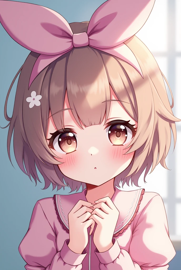 best quality, cute, chubby baby with freshly grown hair in short pigtails and a satisfied smile