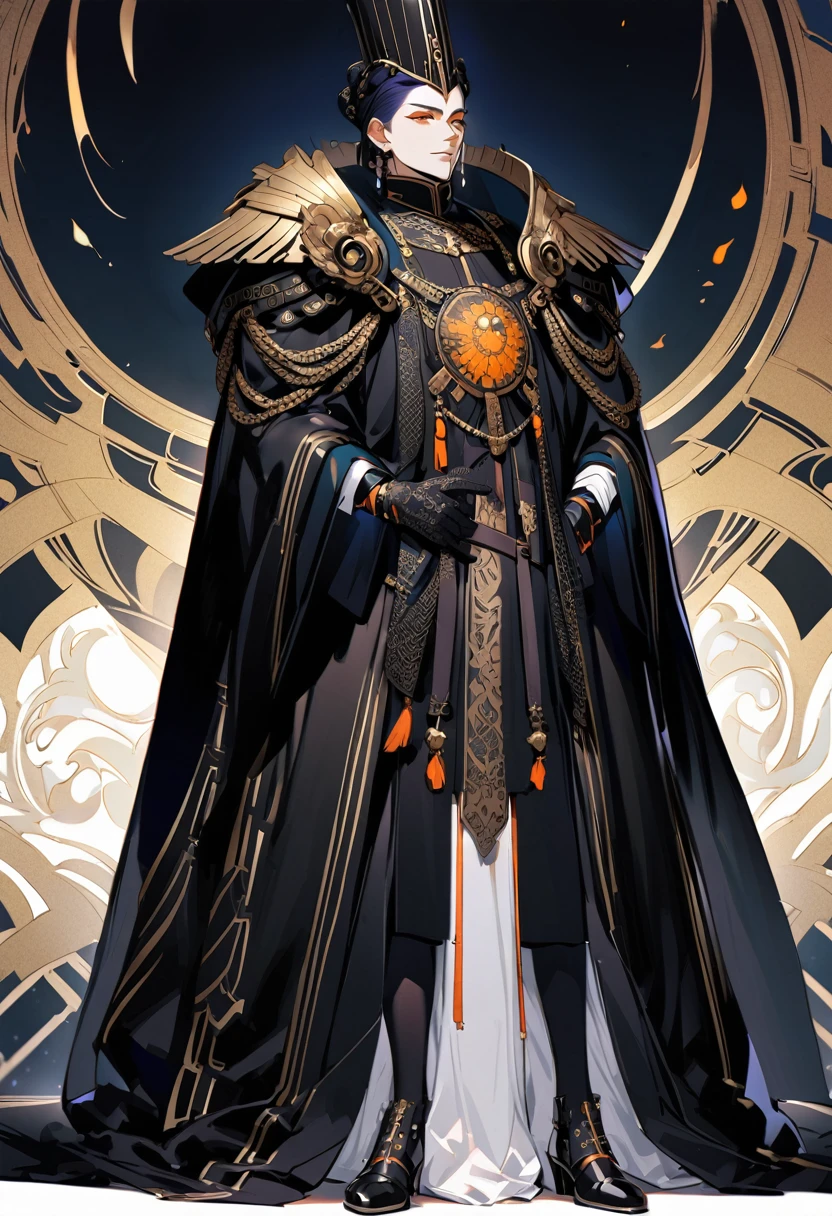 Hellbringers，femele，Dressed in a black robe，Mask carved mysterious pattern，Eyes flashing with cold light，Fingers are long and beautiful，The voice is deep and beautiful，Lead sinful souls to judgment and punishment，Maintain balance and justice in the world。