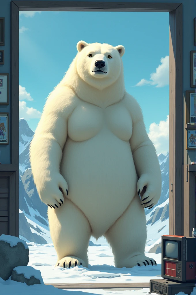 ((Polar Bear)), white teeth, ((standing)), saliva, (((white)) furred body)), ((dominant)), ((intimidating)), dilf, Daddy, father figure, mature male, hunk, pecs, ((crotch focus)), ((Antarctica)), ((very detailed background)), ((very detailed lighting)), ((very detailed hands)), ((well drawn hands)), ((very detailed crotch)), ((very detailed fur texture)), ((very detailed)), very high resolution, very high quality, ((big winter fur coat)), ((very detailed clothing)), ((winter scarf)), ((big winter pants)), (pants down: 1.4), ((large penis)), ((very detailed Penis)), ((very detailed foreskin)), ((very detailed balls)), ((arms behind head)), ((ski goggles ((on head)))