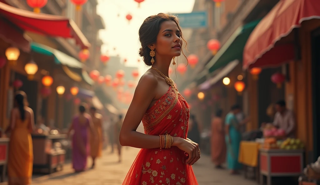 Traditional Filipina light skinned woman in a market buying