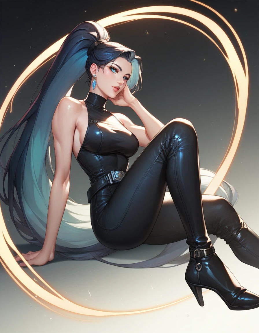 A [Chinese] female, with long dark [black] Hair, [blue] eyes, [nude, very tall, athletic, pale skin, beautiful warrior, alluring martial artist], perfect composition, hyper-detailed, 8K, high quality, (perfect eyes), sharp focus, studio photo, intricate details, NSFW, bending over