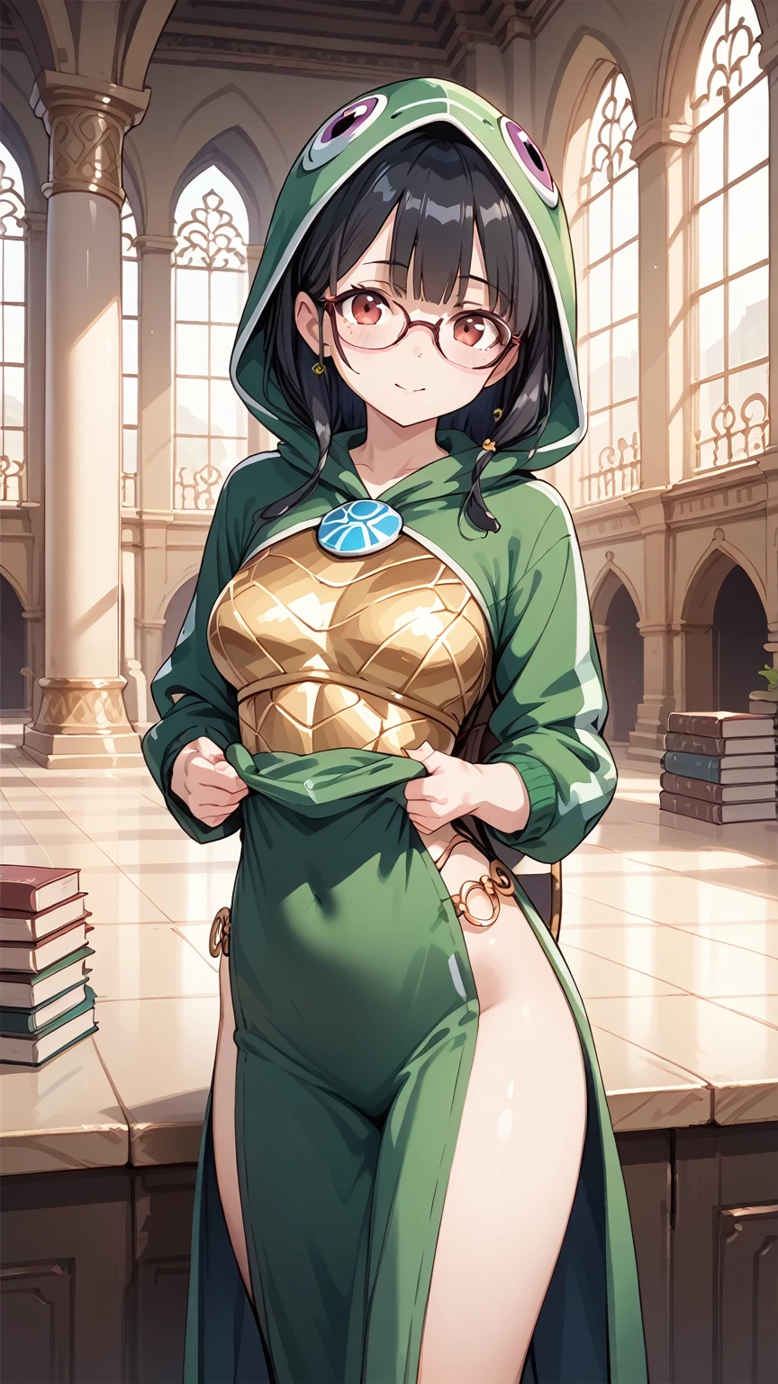  1 girl,Black Hair, Glasses,Turtle costume,Dragon Palace,