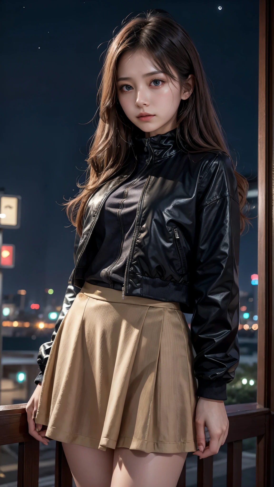 Beauty、Night view、nature、woman、 jacket、skirt