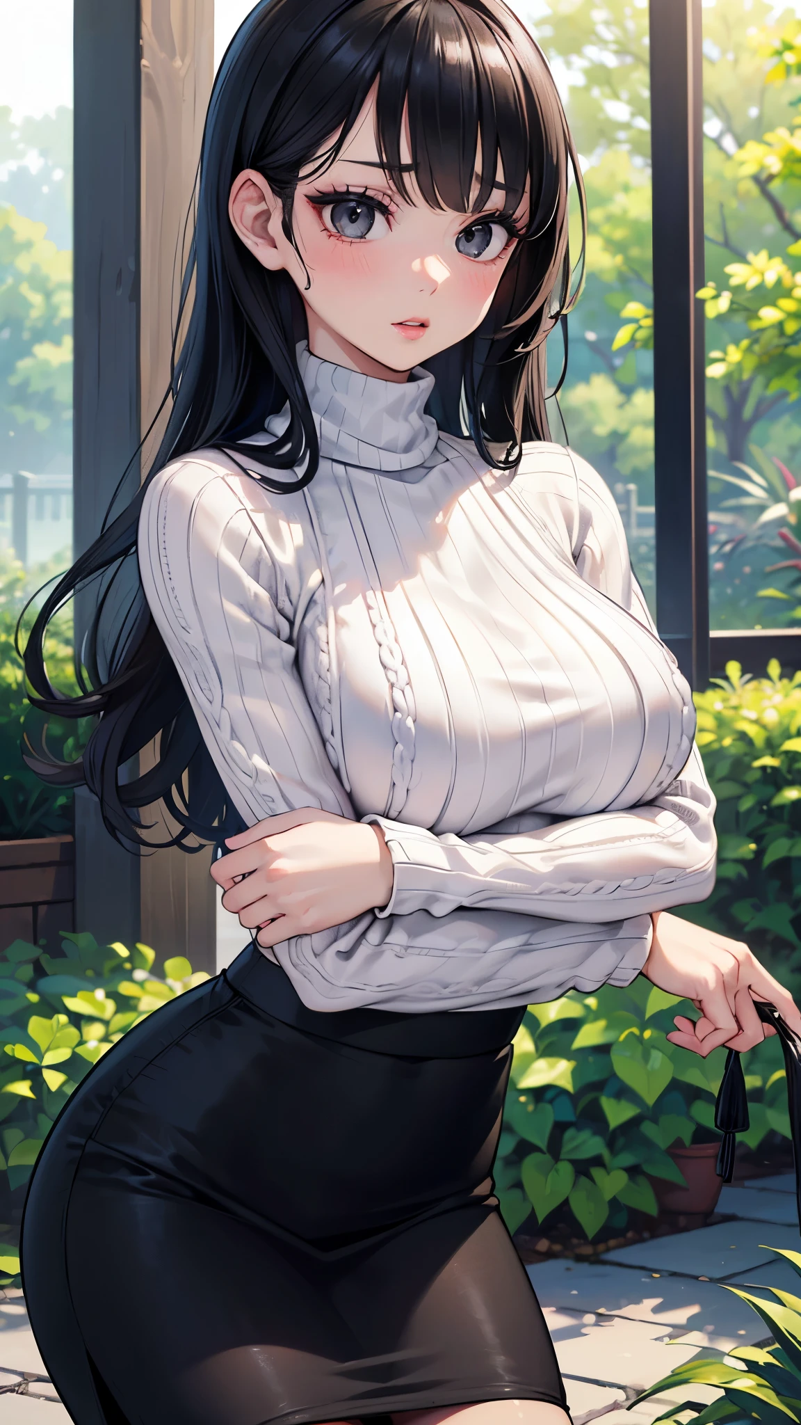 score_9, score_8_up, score_7_up, 1girl, black hair, pink eyes, long hair, braided ponytail, bangs, sidelocks, pale skin, large breasts, wide hips, open-chest sweater, ribbed sweater, jeans, smile, indoors, unaestheticXL_bp5, aidxlv05_neg, (SuperQuality:1.2), (negative_v2 Color_Balance_Calibration:0.8), sexy-style, (mature female:0.7)
