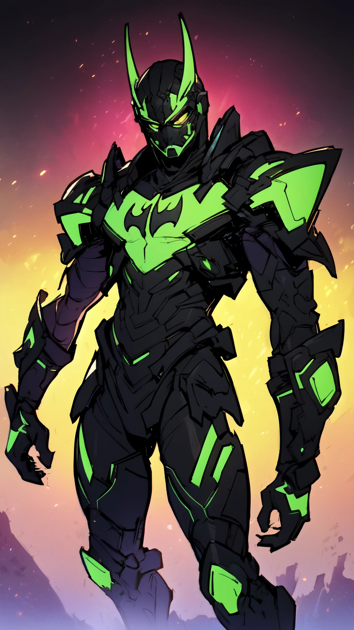 (masterpiece:1.5, best quality:1.5, extremely delicate:1.5), ((male:1.5)), a man wearing a full-face helmet, green eyes, fantasy-style high-tech biomimetic armored combat suit, (a composite layered chest armor), the design balances heavy with agility, fully enclosed shoulder guards, matching arm and leg guards, a belt of gemstone, (the color scheme is primarily Scarlet with White and Green accents, Organic Biotech, Concept Inspired by Batman, glowing eyes, armor glows, stand of a futuristic sci-fi city), this character embodies a finely crafted fantasy-style armored hero in anime style, exquisite and mature art style, metallic, high definition, highres, ultra-detailed, ultra-fine painting, professional, perfect body proportions, golden ratio, anatomically correct, symmetrical face, extremely detailed eyes and face, high quality eyes, creativity, RAW photo, UHD, 32k, Natural light, cinematic lighting, masterpiece-anatomy-perfect