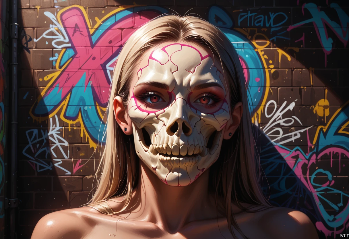 skull, art:Alessandro Pautasso, 活気のあるファンart, カラフルな映画art, Vivid color hyperrealism, 鮮やかな漫画art, rossdraws cartoon vibrant,Neon Operator Margot Robbie, artジャームカラフル!!!