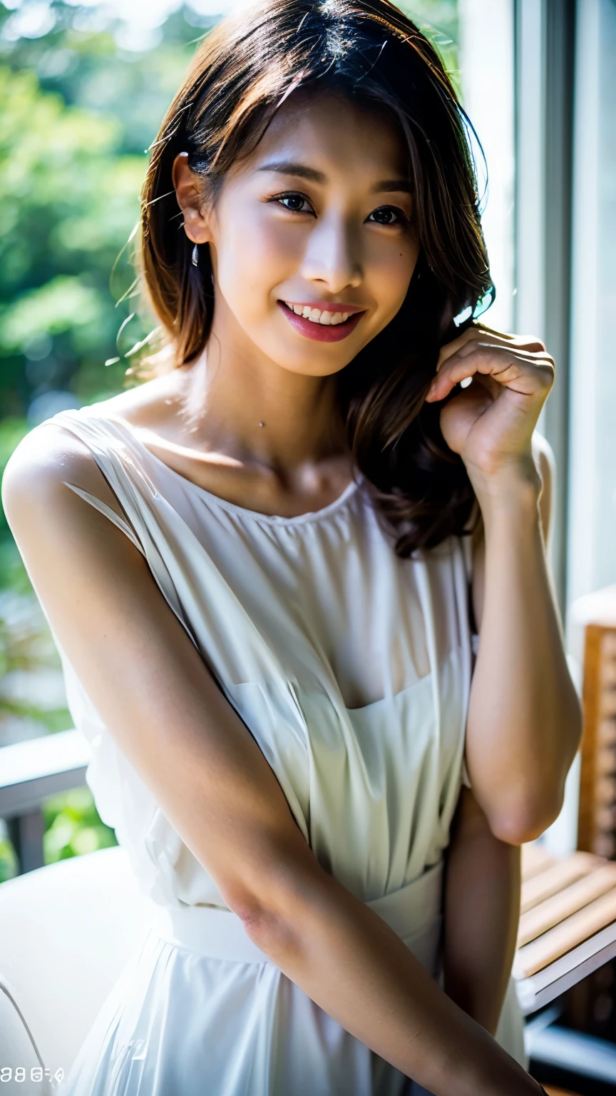 Arafed asian woman in white dress posing for a picture - SeaArt AI