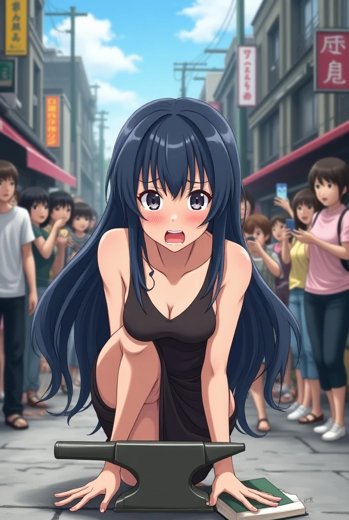 12 year old female、Nipples、crowd、Completely naked、Japanese、Frustrated expression、Running away、Pubic hair is visible、Cry