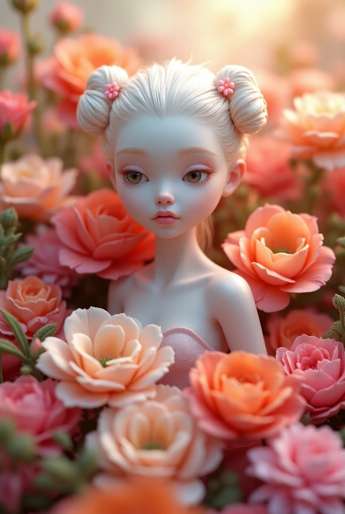 (masterpiece, best quality),pink rose background,profile,close shot,:3,white choker,closed eyes,flower,white dress, small horns, bare_shoulders,collarbone,earrings,jewelry,(flower, rose:1.5),hair behind ear,(pointy ears), facing_away, <lora:nceccoli3:1>