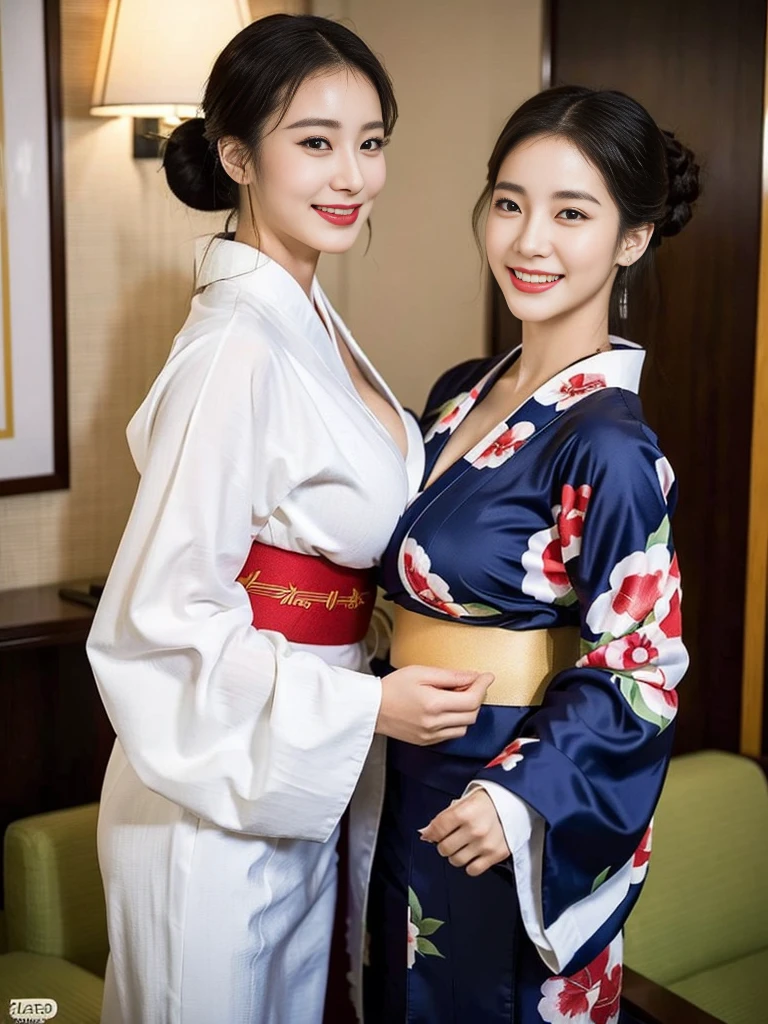 ( a super beautiful Korean aunt with a traditional Japanese fan is standing in a kimono:1.3)(Grinning:1.1)(Sweaty skin:1.2)(16k,  RAW Photos, Best Quality, masterpiece: 1.2),(艶やかなSweaty skin:1.3) Super detailed,  super resolution, (Genuine, Genuine photos: 1.37), Portraiture,  high-res RAW color photo,  professional photos,  several people having fun with each other while having very detailed , 8k wallpaper,  several people having fun with each other while having very detailed  CG Unity 8k wallpaper,  several people having fun with each other while having very detailed  beautiful girls,  several people having fun with each other while having very detailed  faces, ((whole body)), beautiful woman,  huge breasts,(huge boobs:1.1) ( big boobs :1.1), Beautiful college student (Sexy long-sleeved kimono),Yukata, Korean,(milf), (Beautiful mature)(Beautiful office lady:1.1)(Inside a Japanese-style hotel :1.2)(51 years old)gal,Gal,Heavy makeup(Sweaty skin:1.2)(Shiny tied ponytail hair)(from side)Luxury Necklace,Furisode,Yukata,Kimono(NSFW)beautiful legs