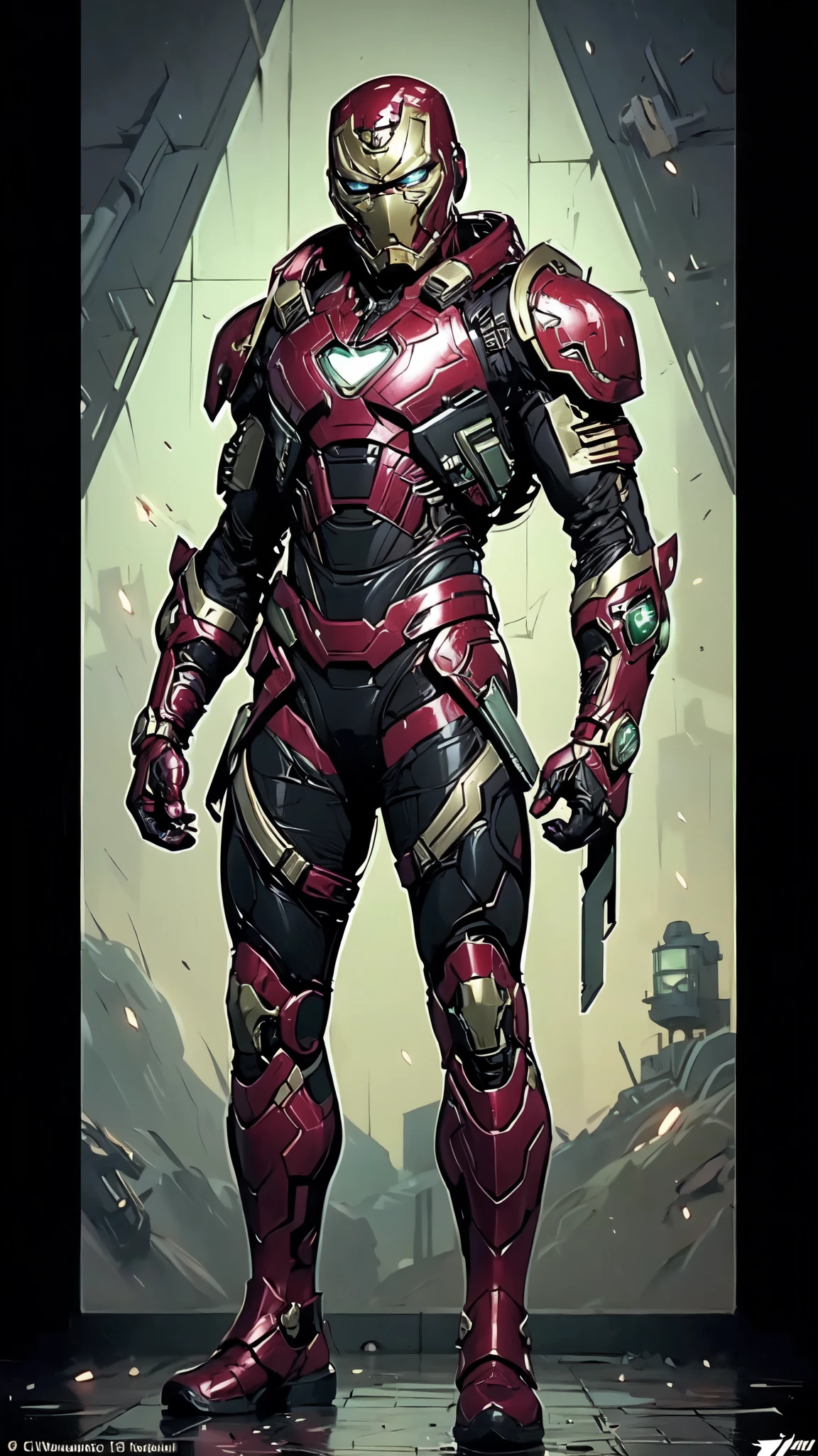 (masterpiece:1.5, best quality:1.5, extremely delicate:1.5), ((male:1.5)), a man wearing a full-face helmet, green eyes, fantasy-style high-tech biomimetic armored combat suit, (a composite layered chest armor), the design balances heavy with agility, fully enclosed shoulder guards, matching arm and leg guards, a belt of gemstone, (the color scheme is primarily Green with Scarlet and White accents, Organic Biotech, Concept Inspired by Iron man, glowing eyes, armor glows, stand of a futuristic sci-fi city), this character embodies a finely crafted fantasy-style armored hero in anime style, exquisite and mature art style, metallic, high definition, highres, ultra-detailed, ultra-fine painting, professional, perfect body proportions, golden ratio, anatomically correct, symmetrical face, extremely detailed eyes and face, high quality eyes, creativity, RAW photo, UHD, 32k, Natural light, cinematic lighting, masterpiece-anatomy-perfect