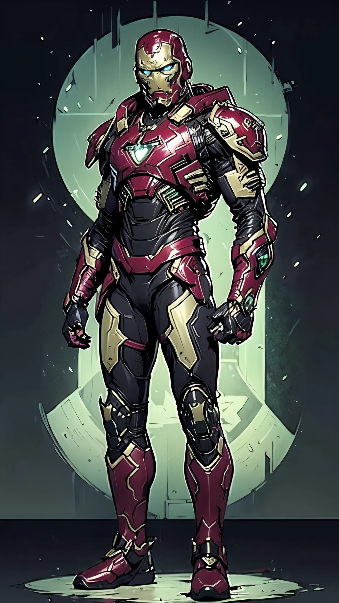 (masterpiece:1.5, best quality:1.5, extremely delicate:1.5), ((male:1.5)), a man wearing a full-face helmet, green eyes, fantasy-style high-tech biomimetic armored combat suit, (a composite layered chest armor), the design balances heavy with agility, fully enclosed shoulder guards, matching arm and leg guards, a belt of gemstone, (the color scheme is primarily Green with Scarlet and White accents, Organic Biotech, Concept Inspired by Iron man, glowing eyes, armor glows, stand of a futuristic sci-fi city), this character embodies a finely crafted fantasy-style armored hero in anime style, exquisite and mature art style, metallic, high definition, highres, ultra-detailed, ultra-fine painting, professional, perfect body proportions, golden ratio, anatomically correct, symmetrical face, extremely detailed eyes and face, high quality eyes, creativity, RAW photo, UHD, 32k, Natural light, cinematic lighting, masterpiece-anatomy-perfect