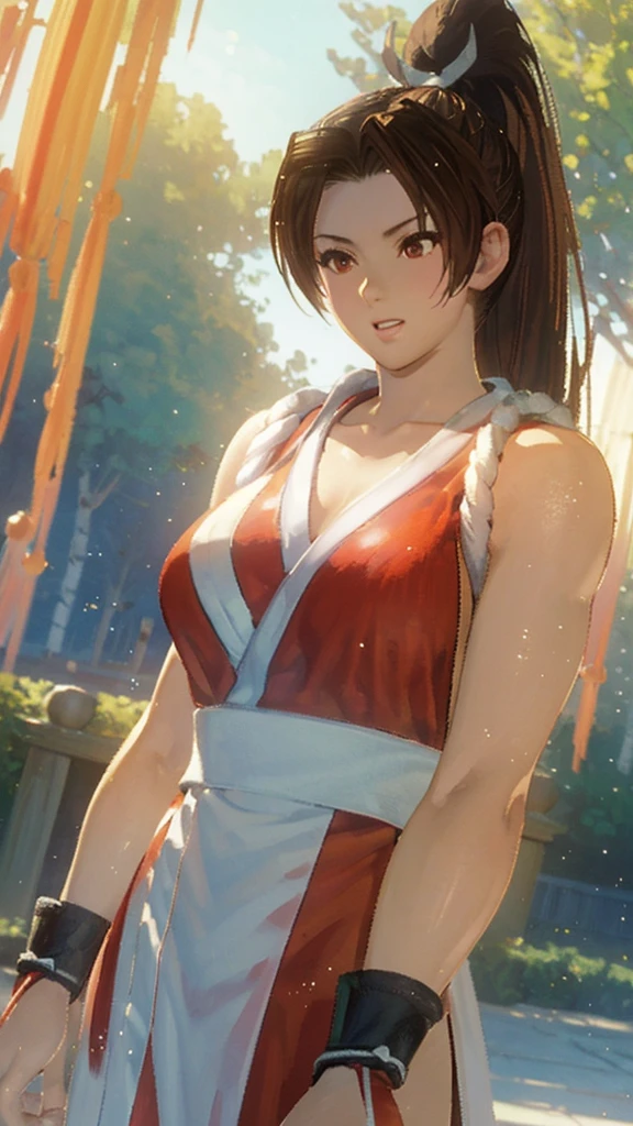 Mai Shiranui、Wonderful ,  cell shading ,oil,((Post-Impressionism)),(Look up:1.2),Post-Impressionism,  Droplets  , good, soft writing,nice, Super Closeup Shot ,View from the window,Snow Outdoors ,( Drinking Cooff ), ( Establishing Shot :1.5),Long Hair, Brown Hair, Mai Shiranui,(( Red Birch Pullover )), upper body, ( LOL:1.1), ( open your mouth :1.1),  opens eyes , sunlight, Bokeh,  depth of field,  blurry background, Particles of light, Strong winds, (  Giant Heart Particles:1.2), nose brush seen from the front,(( clevis)), watching viewers, big breasts at the temple:1.2,