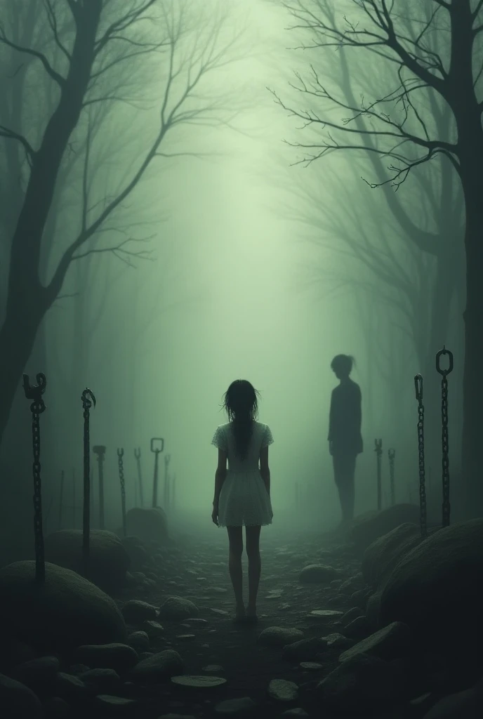 A girl standing in the corner of a dark room and accompanied by a crow