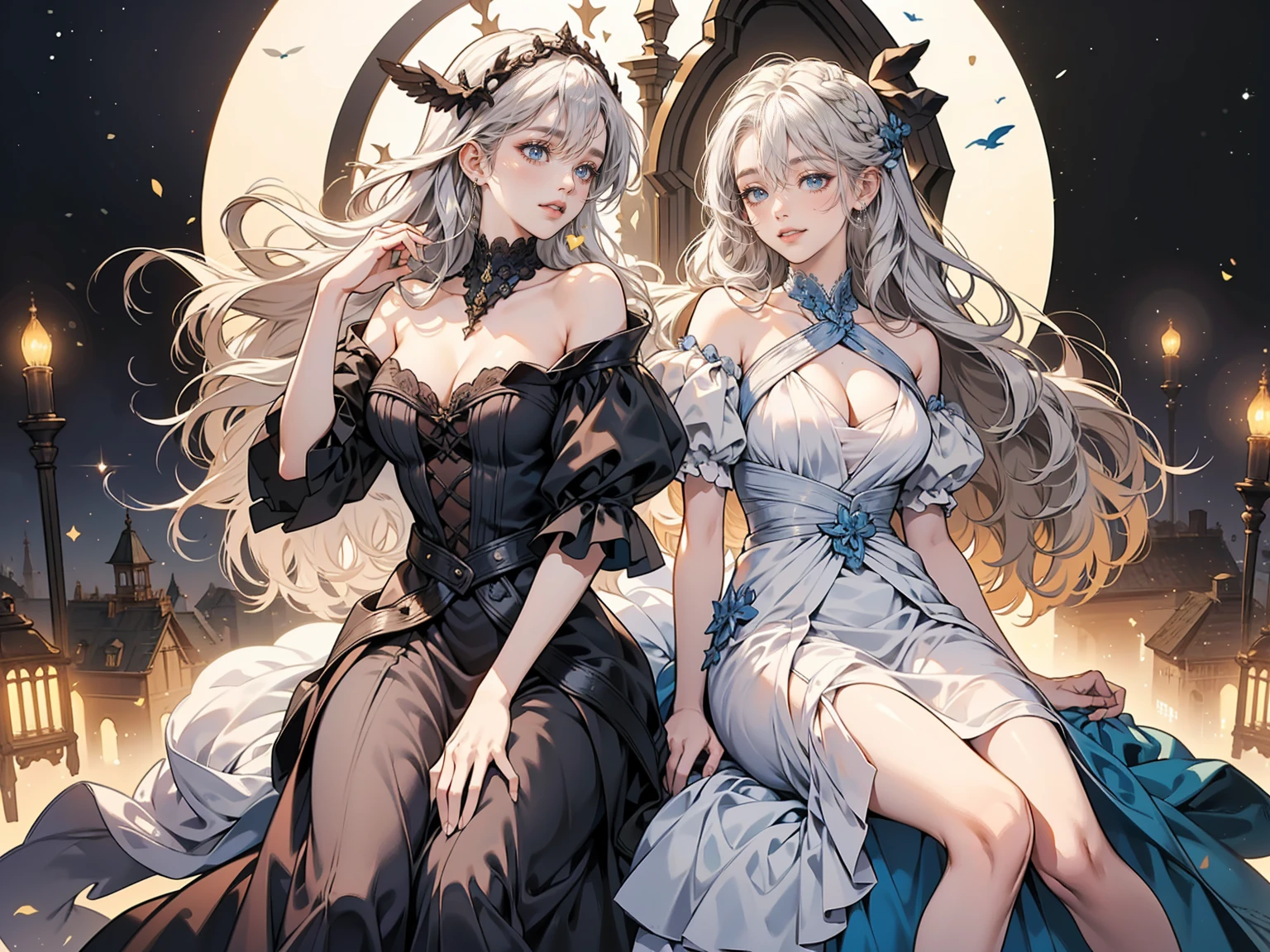 Masterpiece,best quality,best resolution,1 woman,2 heads,details,Firefly character,long gray hair,hair accessories,Blue and purple gradient eyes,blushing,Wearing a white dress with a black cloth draped over the shoulders with a gold pattern, long white sleeves..(blue cloth chest),wearing a long blue skirt,Wear long blue socks.,normal breasts,lying in bed,bedroom background,DSLR Photos, (8ก, 4K, Masterpiece),(Masterpiece, best quality), best resolution, (3 heads:1.5),Arms separated,arm circle, (Put your hands on your head...), (lower hand on ankle), (lower hand on leg), Full content in the frame, full body view, (four arms),(Multi-arm),(many hands), รูปร่างเพรียวบาง Masterpiece,best quality,best resolution,1 woman,many heads, upper body, smile, Facing the audience,big breasts,simple background,Beautiful face,Beautiful hair,beautiful eyes,beautiful body,Beautiful hands,conjoined twins