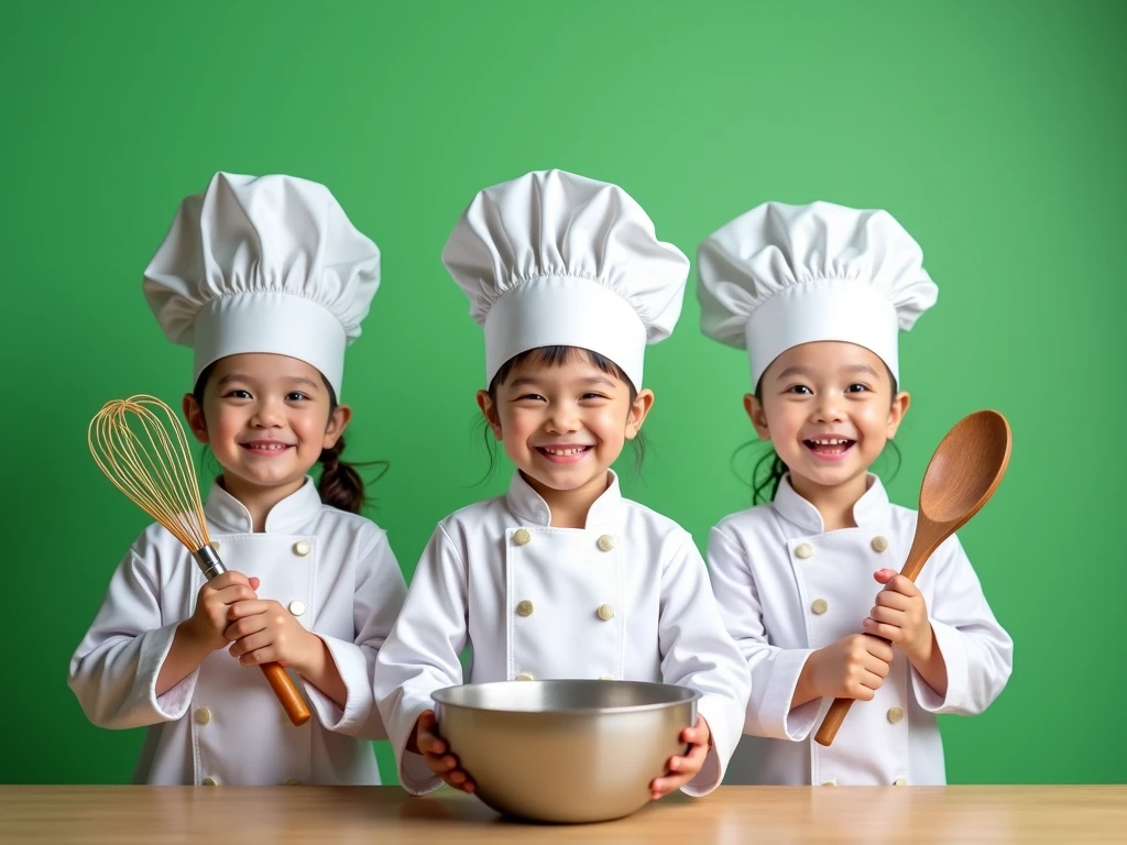 4 cute elementary school girls, cooking class, looking fun, cooking, photo quality, 4k, high quality --auto --s2