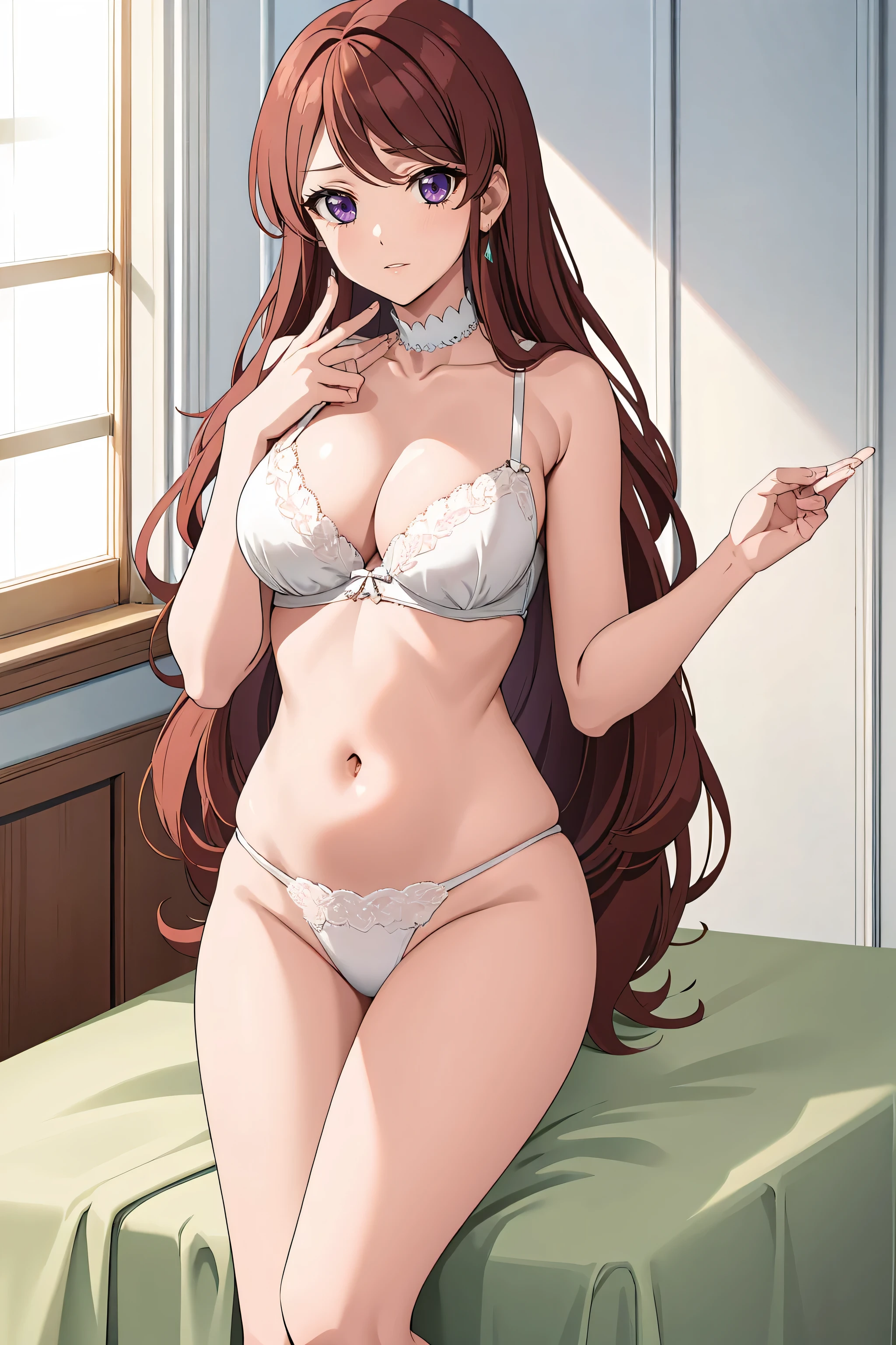 Very noble、She is sexy and cute、Wear revealing clothing、 I'm wearing sexy and attractive lace。 Wears sexy pure white lingerie 。。。。。、 vivid color style 、 I'll dazzle you with the best images in the best circumstances .。It is a high-quality product with attention to detail....................。...。 Sexy Poses。Sexy proportions。 that hangs down to cover the forehead 。 beautiful face。High quality skin texture is the best。Mischievous Appearance。The eyes that look at me are beautiful。 gentle smile touching your head。Beautiful white teeth、 C cup bust、mediocre bust 、Serving with a beautiful chest、Very beautiful body、this is、 She bends forward to highlight her beautiful belly and breasts ...................。、 ultra high resolution 、 Beautiful images 。 Sharp details 。Delicate facial expressions around the eyes。。。。Top class performance, ultra high resolution, beautiful expression down to the smallest detail, 4K high resolution, 8K high resolution for a healthy body to look beautiful