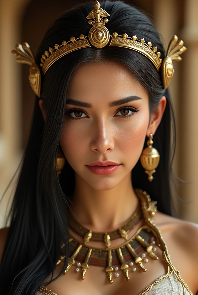 masterpiece,best quality,ultra-detailed,High detailed,picture-perfect face, freckles,blush,egyptian princess,(tribal godess dress,sheer fabric),earrings,jewlery,(perfect female body,slim thick),tall,long legs,slim calfs,long legs,(thigh gap),,goddess,charming,sexy,cute, lewd,longing yearning, alluring,seductive,enchanting,makeup, fantasy,temple,supernatural beauty, more detail XL,ani_booster