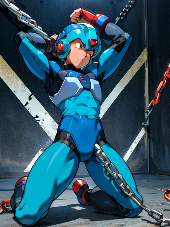 Mega Man X　Mega Man XDive　Boy in Tights 　Kneeling　 realistic skin　全身Boy in Tights 　 raises arms　Boy in spats 　 is chained　 are in estrus　 sleepy look after intercourse