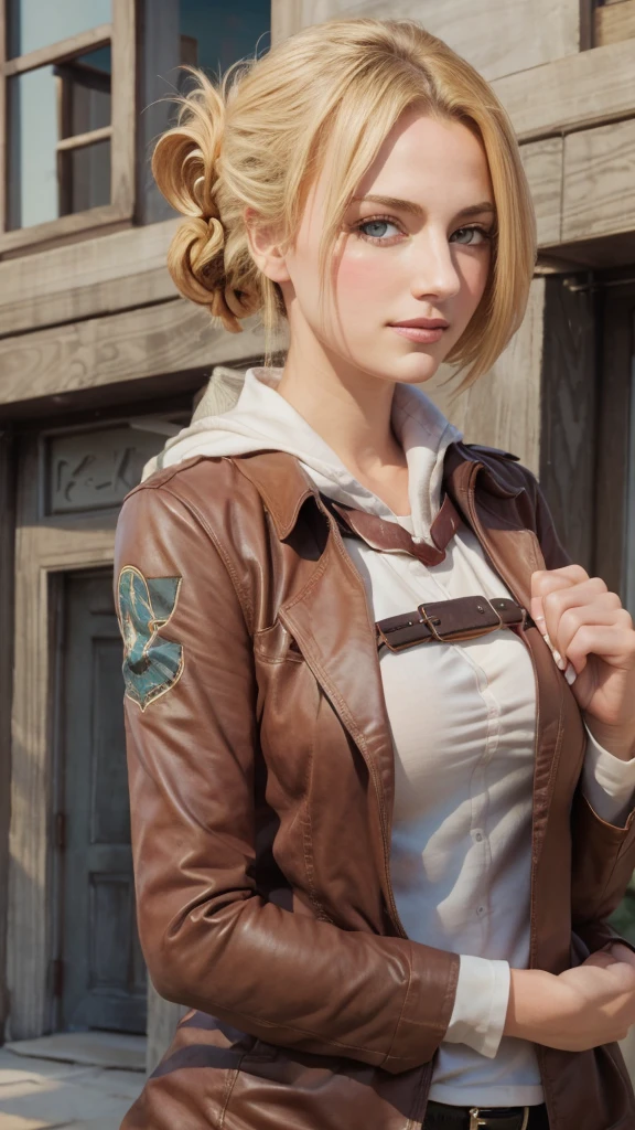 Annie_Leonhard,fc portrait high resolution, Best Quality,  big breasts at the temple,  Blushing , 