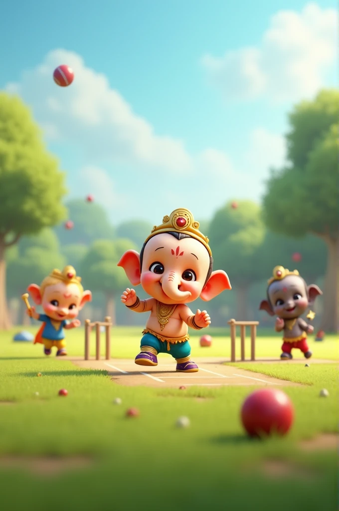 Little ??? lord ganesha playing cricket with kids.