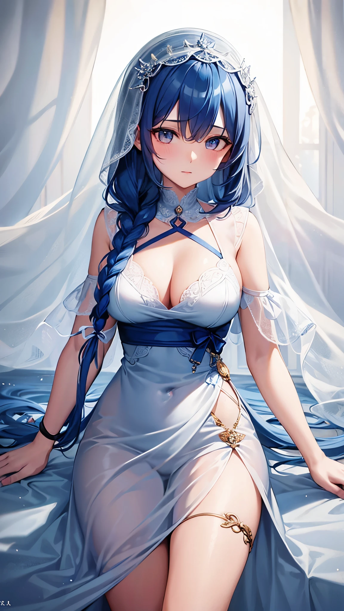 (best qualtiy), (tmasterpiece), (A high resolution), Original, Extremely detailed 8k wallpaper, (An extremely delicate), best qualtiy, tmasterpiece, 超A high resolution, (realisticlying:1.4),, Photo of young girl in Taiwan, sweat leggs, Sweaty body, (Transparent fabric:1.35)(baggy:1.5)Lace strapless dress, (((immensity)Sagging breasts)), (Naked of breast), ((erected ))), ((areola of breast)), (Korea(K-pop idols)), ((puffy eye)), deep shading, low tune, cold light, Deep contrast, Bokeh, depth of fields, Angle below, low angles, (looking at viewert, Smiling softly), Photos inside the bedroom, neoism, background crowds, the person in the background, ((The upper part of the body)), ((Straight Photos)), exposure blend, Medium beat, Bokeh, (hdr:1.4), hight contrast, (cinematic ligh、Teal and orange:0.85), (pastelcolor, soothing tones:1.3), low-saturation, (ultra - detailed:1.2), (NSFW:1.1),simple bedrooms,