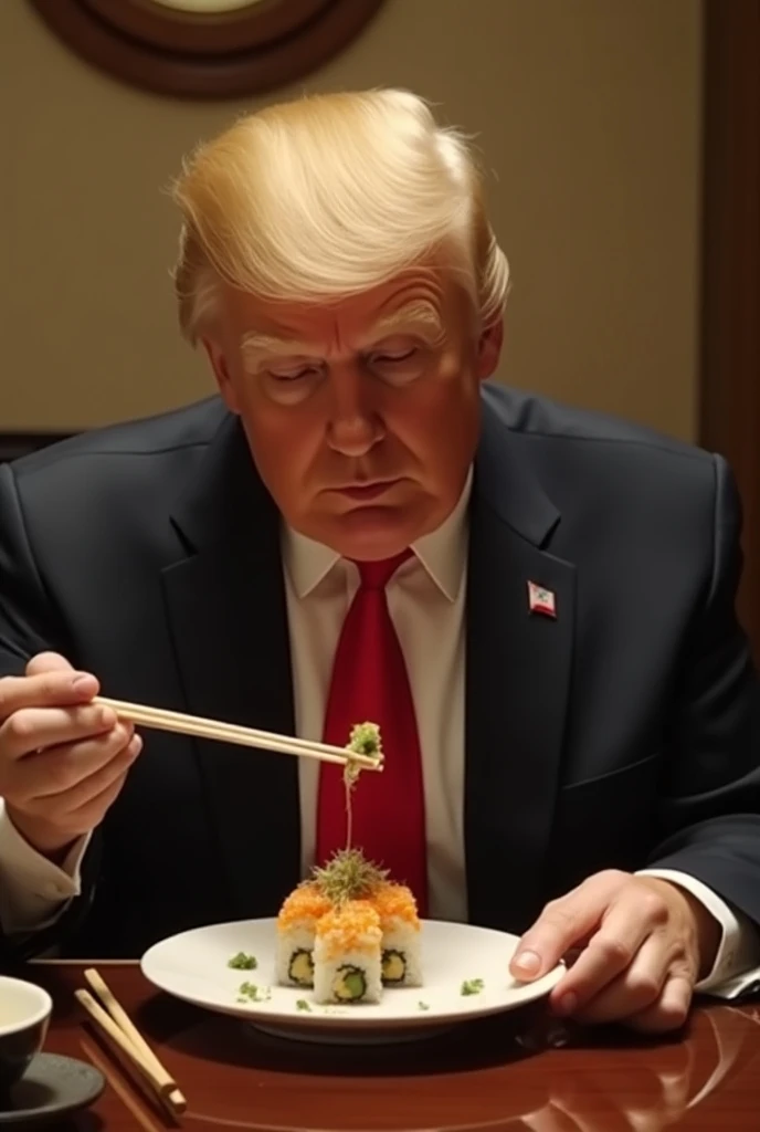 medium shot, <lora:eatingramen:0.9>, realistic photo of donald trump, eating ramen, holding chopsticks, (sharp focus, highly detailed, 4k, 8k, best quality, masterpiece:1)