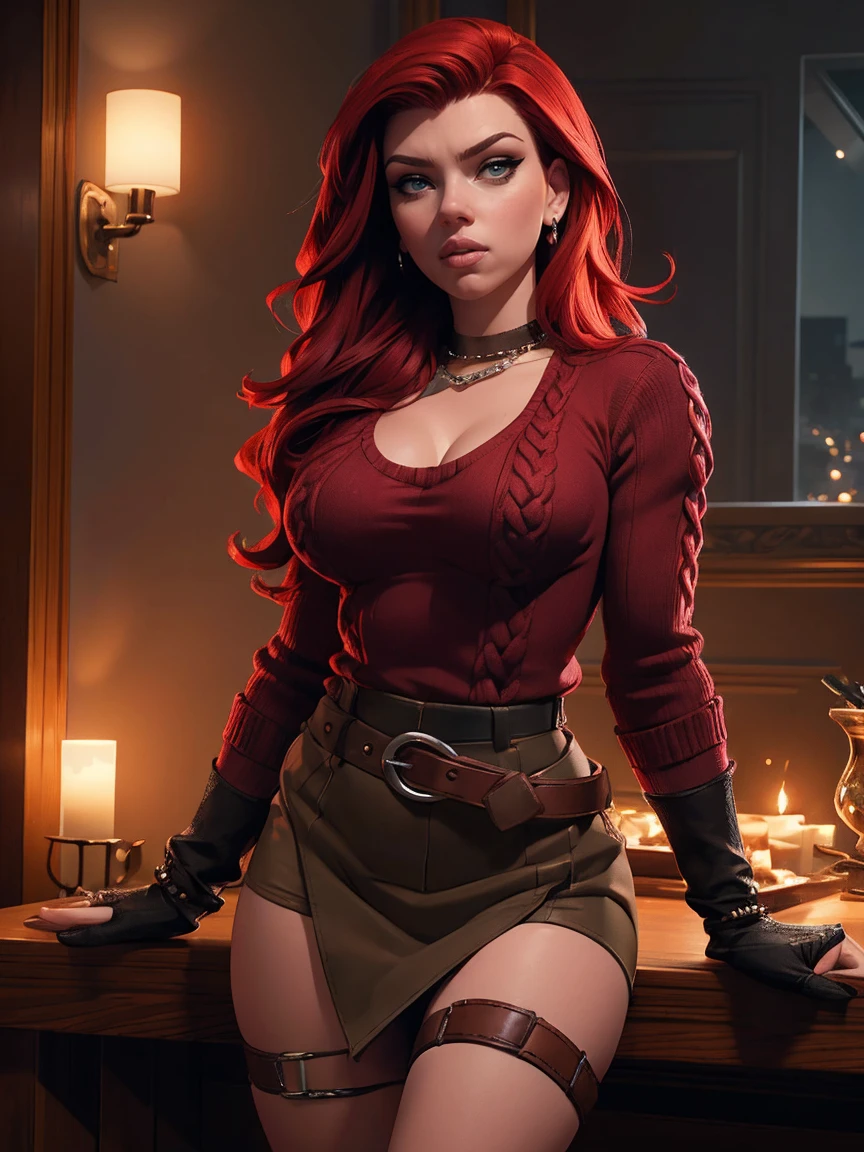 triss merigold, long beautiful red hair, black lingerie