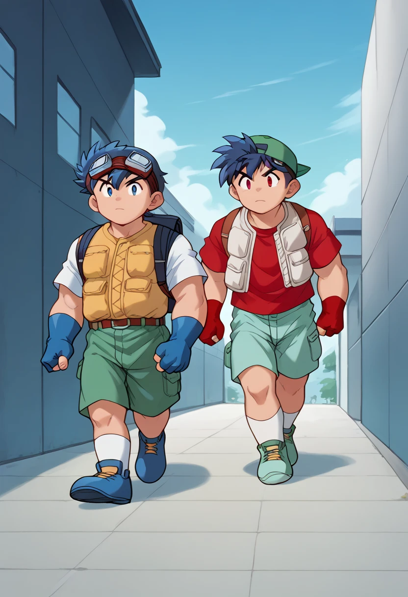  huge muscles,Huge erection, penis,score_9,score_8_up,score_7_up,score_6_up,score_5_up,score_4_up,source_anime,
BREAK
2boys,multiple boys,male focus,,male ,,blue hair,blue eyes,goggles,goggles on head,red hair,red eyes,hat,Baseball cap,
Full shot of SeiBago ,bag,backpack,shorts,male focus,2boys,Baseball cap,hat,goggles,gloves,fingerless gloves,multiple boys,backwards hat,red eyes,walking,blue hair,goggles on head,shirt,green shorts,socks,blue footwear,blue eyes,white socks,shoes,pants,short hair,closed mouth,nsfw