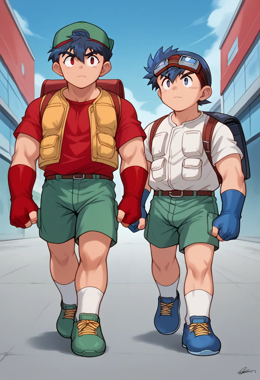  huge muscles,Huge erection, penis,score_9,score_8_up,score_7_up,score_6_up,score_5_up,score_4_up,source_anime,
BREAK
2boys,multiple boys,male focus,,male ,,blue hair,blue eyes,goggles,goggles on head,red hair,red eyes,hat,Baseball cap,
Full shot of SeiBago ,bag,backpack,shorts,male focus,2boys,Baseball cap,hat,goggles,gloves,fingerless gloves,multiple boys,backwards hat,red eyes,walking,blue hair,goggles on head,shirt,green shorts,socks,blue footwear,blue eyes,white socks,shoes,pants,short hair,closed mouth,nsfw