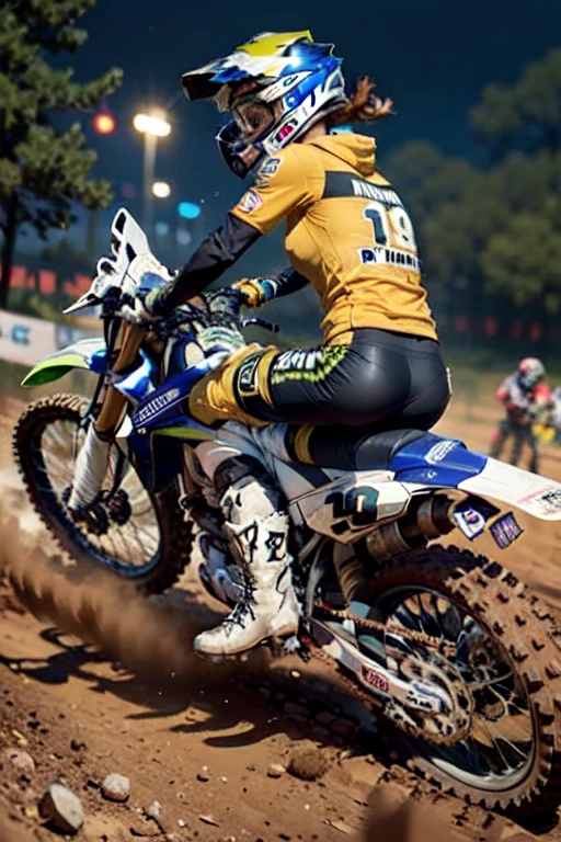 Yamaha WR250, motocross race, cute female racer, brown skin, abs , night riding,Motocross Wear , Motocross Boots , Roll Up the Dust and Run