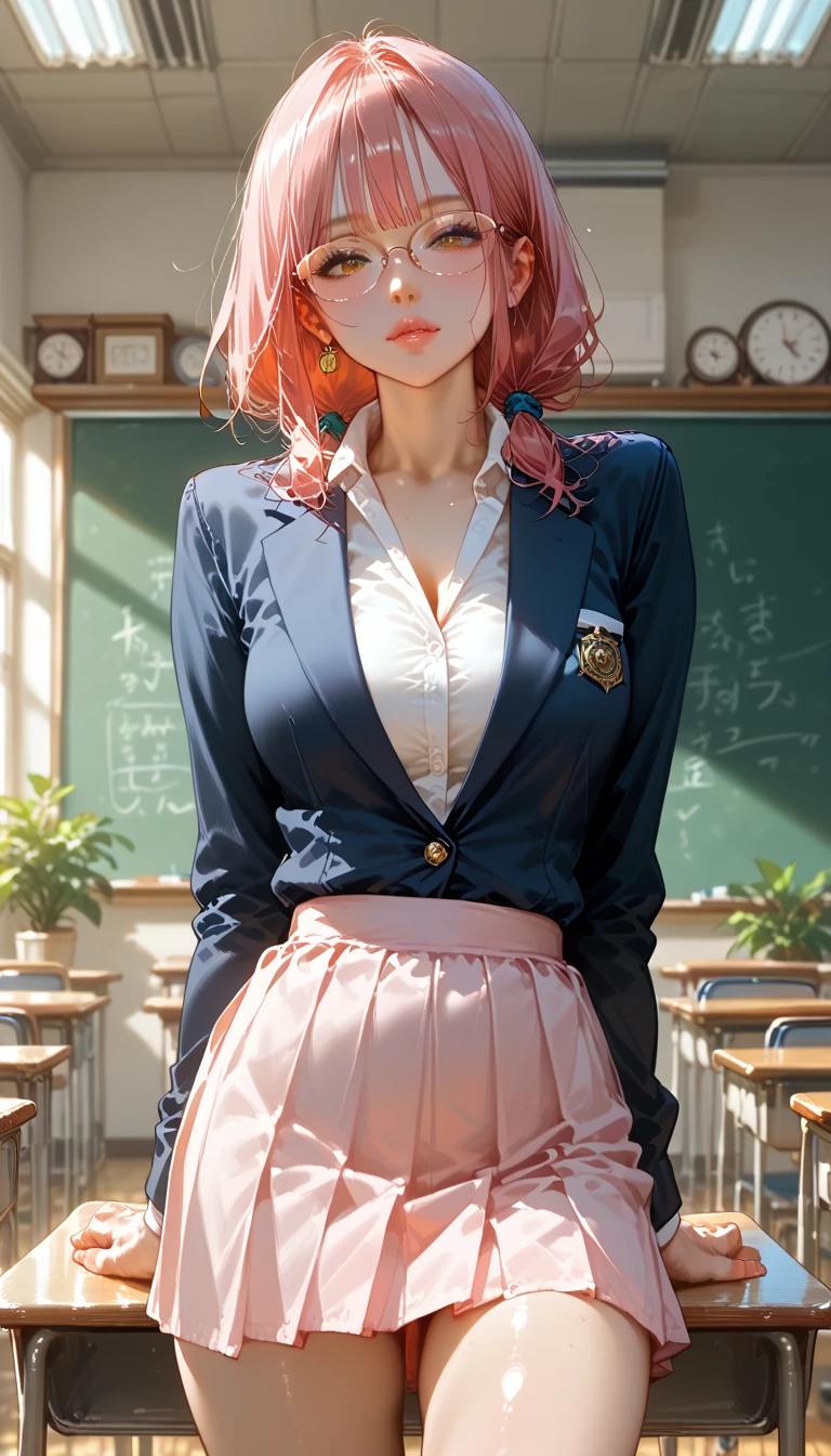 （（​masterpiece）、top-quality、girl with、（high school student uniform）、、Perfect Anatomy、3 people、girl with、red hairs、blue hairs、A pink-haired、I'm wearing glasses、short-hair、Braided shorthair、long、female high-school student、校服、(((Pull up your shirt)))、(((no-bra)))、(((Pull up your skirt)))、((Lace panties))、((Digging panties))、intersection、A smile、Embarrassed face、angry looking face、full bodyesbian