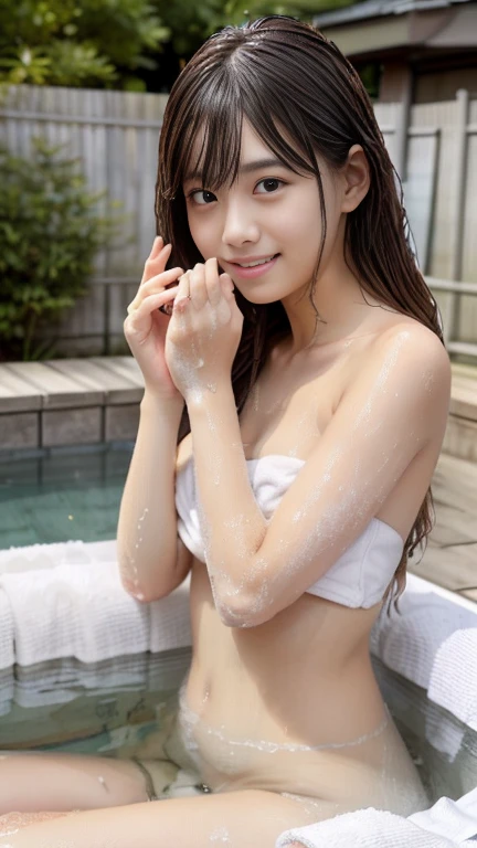 (8k、RAW Photos、Highest quality、masterpiece:1.2)、((I take a shower、Soaked、skinny、Very flat chest:1.3))、((naked、Nipples、pubic hair、smile:1.2))、(Realistic、Realistic)、1 person、(sunlight、Shower room、Tied Hair)