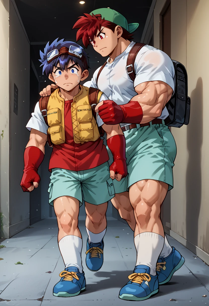 score_8, score_8_up, score_7_up, score_6_up, source_anime, male focus, , m3g4m4n, male focus, brown hair, green eyes, android, hair between eyes, Robe, looking down, huge muscles, huge erect penis,( anal sex,standing doggy style), rubber suit,Best Quality, High Quality,Crying face, impending sexual activity,Muscle pose score_9,score_8_up,score_7_up,score_6_up,score_5_up,score_4_up,source_anime,
BREAK
2boys,multiple boys,male focus,,male ,,blue hair,blue eyes,goggles,goggles on head,red hair,red eyes,hat,Baseball cap,
Full shot of SeiBago ,bag,backpack,shorts,male focus,2boys,Baseball cap,hat,goggles,gloves,fingerless gloves,multiple boys,backwards hat,red eyes,walking,blue hair,goggles on head,shirt,green shorts,socks,blue footwear,blue eyes,white socks,shoes,pants,short hair,closed mouth,