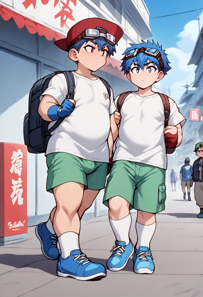  huge muscles,Huge erection, penis,score_9,score_8_up,score_7_up,score_6_up,score_5_up,score_4_up,source_anime,
BREAK
2boys,multiple boys,male focus,,male ,,blue hair,blue eyes,goggles,goggles on head,red hair,red eyes,hat,Baseball cap,
Full shot of SeiBago ,bag,backpack,shorts,male focus,2boys,Baseball cap,hat,goggles,gloves,fingerless gloves,multiple boys,backwards hat,red eyes,walking,blue hair,goggles on head,shirt,green shorts,socks,blue footwear,blue eyes,white socks,shoes,pants,short hair,closed mouth,nsfw