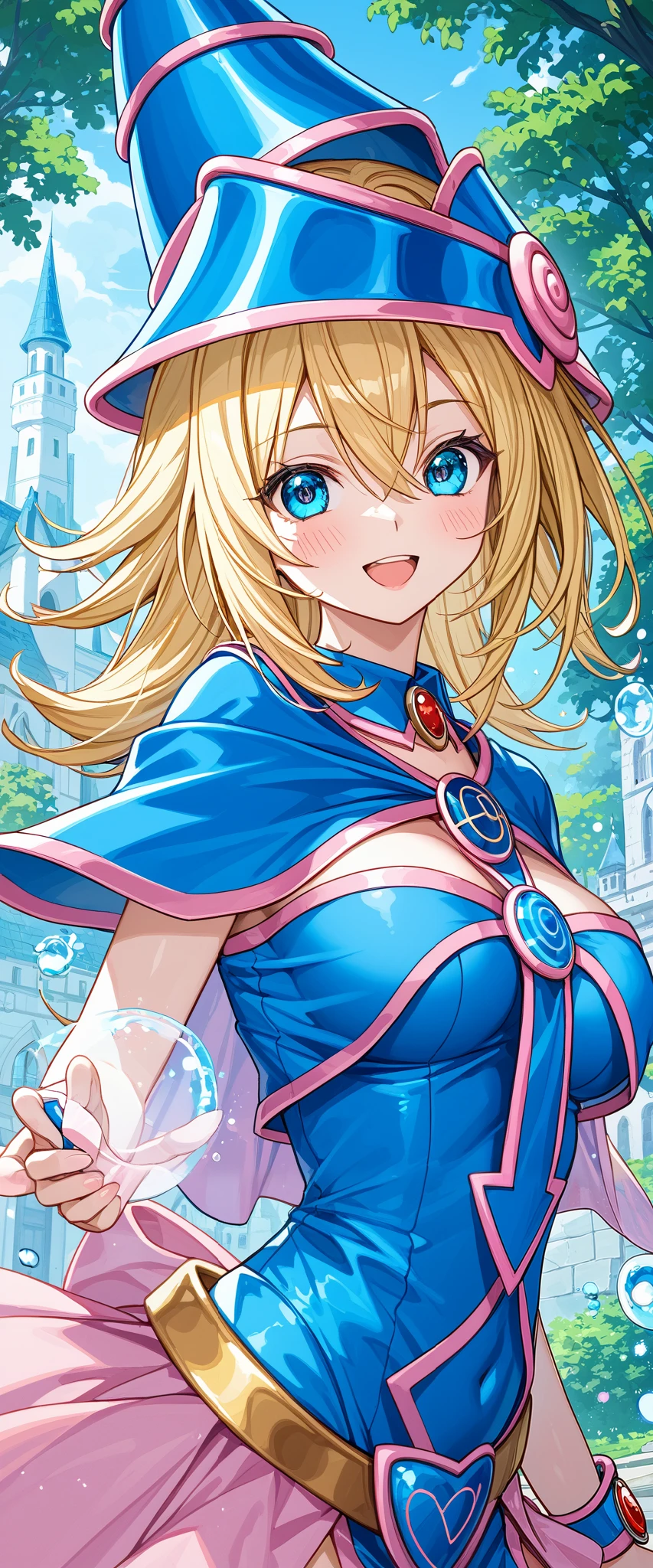 Dark magician girl NSFW, glass cover, upper body, side shot, alternate color, masterpiece, detailed illustration, lifelike, Pixiv top quality, exquisite, {{{Cute 1dark magician girl}}}, super beauty merging with the machine, elaborate shabby chic pattern, shiny beautiful woman, half of my body is made of machine, transparent glass body, the machine inside is transparent, cinematic lighting, dynamic angle, dynamic pose, yugioh blue-eyed white dragon forest, depth of field. Magic macaw at the bottom. Magic hearts showing your VOLUPTUOUS body, BIG TITS, BEAUTIFUL, SENSUAL, BLUSHING from head to toe, STROLLING IN THE CASTLE, SMILING PLAYING WITH MAGIC SEXY, BLONDE HAIR INTERACTING WITH MAGIC
