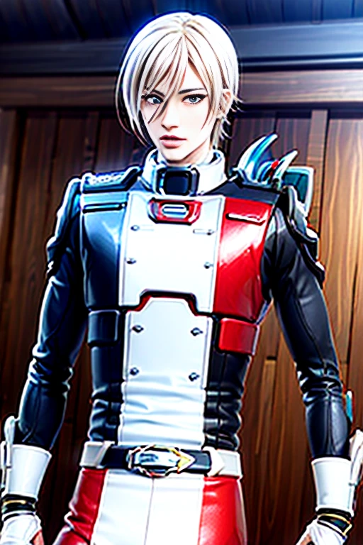 ( High-definition CG), (Best Quality), ( High-definition CG), (Best Quality),Does Yagen Toshiro have a beautiful body,  Power Rangers costume , Handsome and cool young man ,Age 18 years old sensual appearance,   Crotch Bulge 