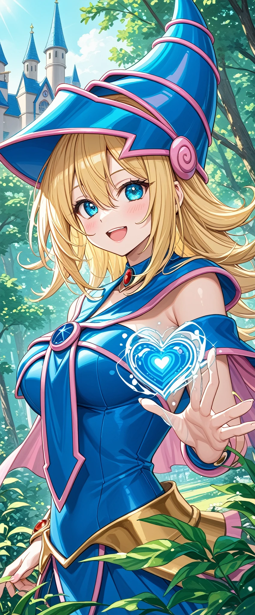 Dark magician girl NSFW, glass cover, upper body, side shot, alternate color, masterpiece, detailed illustration, lifelike, Pixiv top quality, exquisite, {{{Cute 1dark magician girl}}}, super beauty merging with the machine, elaborate shabby chic pattern, shiny beautiful woman, half of my body is made of machine, transparent glass body, the machine inside is transparent, cinematic lighting, dynamic angle, dynamic pose, yugioh blue-eyed white dragon forest, depth of field. Magic macaw at the bottom. Magic hearts showing your VOLUPTUOUS body, BIG TITS, BEAUTIFUL, SENSUAL, BLUSHING from head to toe, STROLLING IN THE CASTLE, SMILING PLAYING WITH MAGIC SEXY, BLONDE HAIR INTERACTING WITH MAGIC
