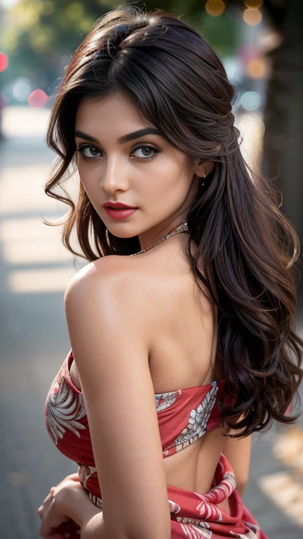 (best quality,4k,8k,highres,masterpiece:1.2),ultra-detailed,(realistic,photorealistic,photo-realistic:1.37),sexy woman,dark hair cascading down her shoulders,well-defined eyebrows,intense smoky eye makeup,rosy cheeks accentuated with blush,deep red lipstick,alluring blue saree draped gracefully,luscious curves highlighted by a low-waist saree,dramatically pinned against the wall,her seductive gaze piercing through the viewer,blushing intensely,preparing for a passionate kiss.
