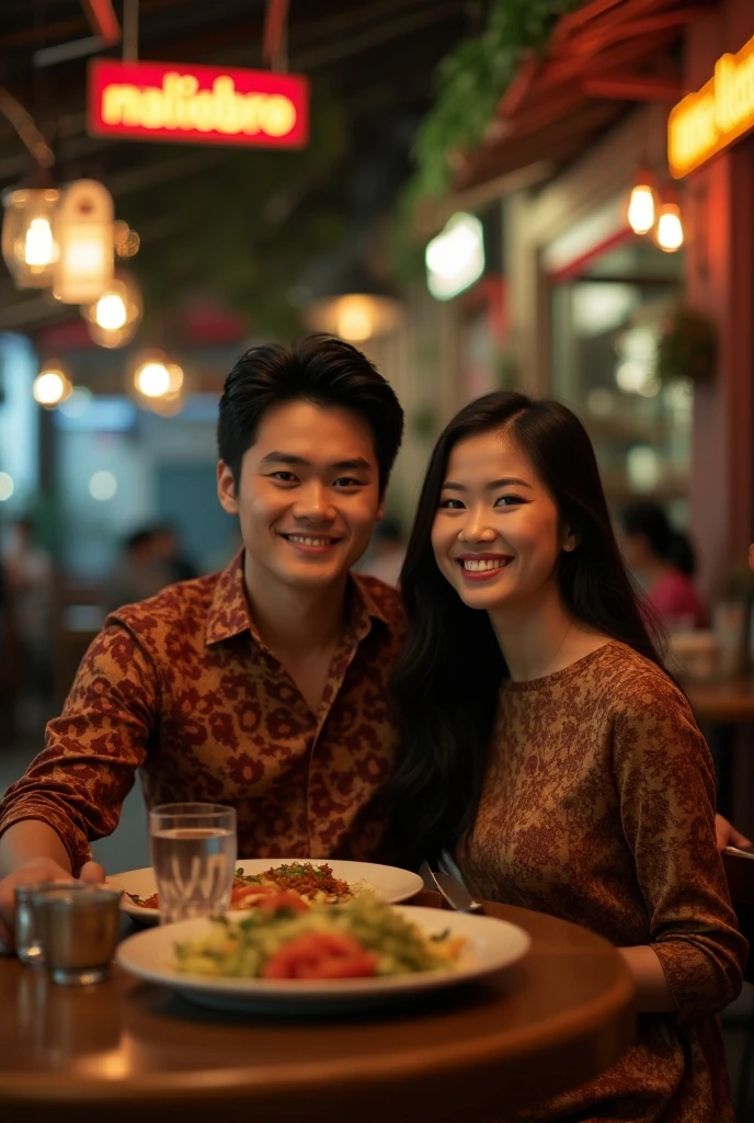 there are two people sitting at a table with an umbrella, lovely couple, couple pose, ruan jia and brom, fanart, by Basuki Abdullah, romantic couple, portrait shot, by Emma Andijewska, by Abidin Dino, couple, natasha tan maciej kuciara, mid shot portrait, by Galen Dara, 🤬 🤮 💕 🎀