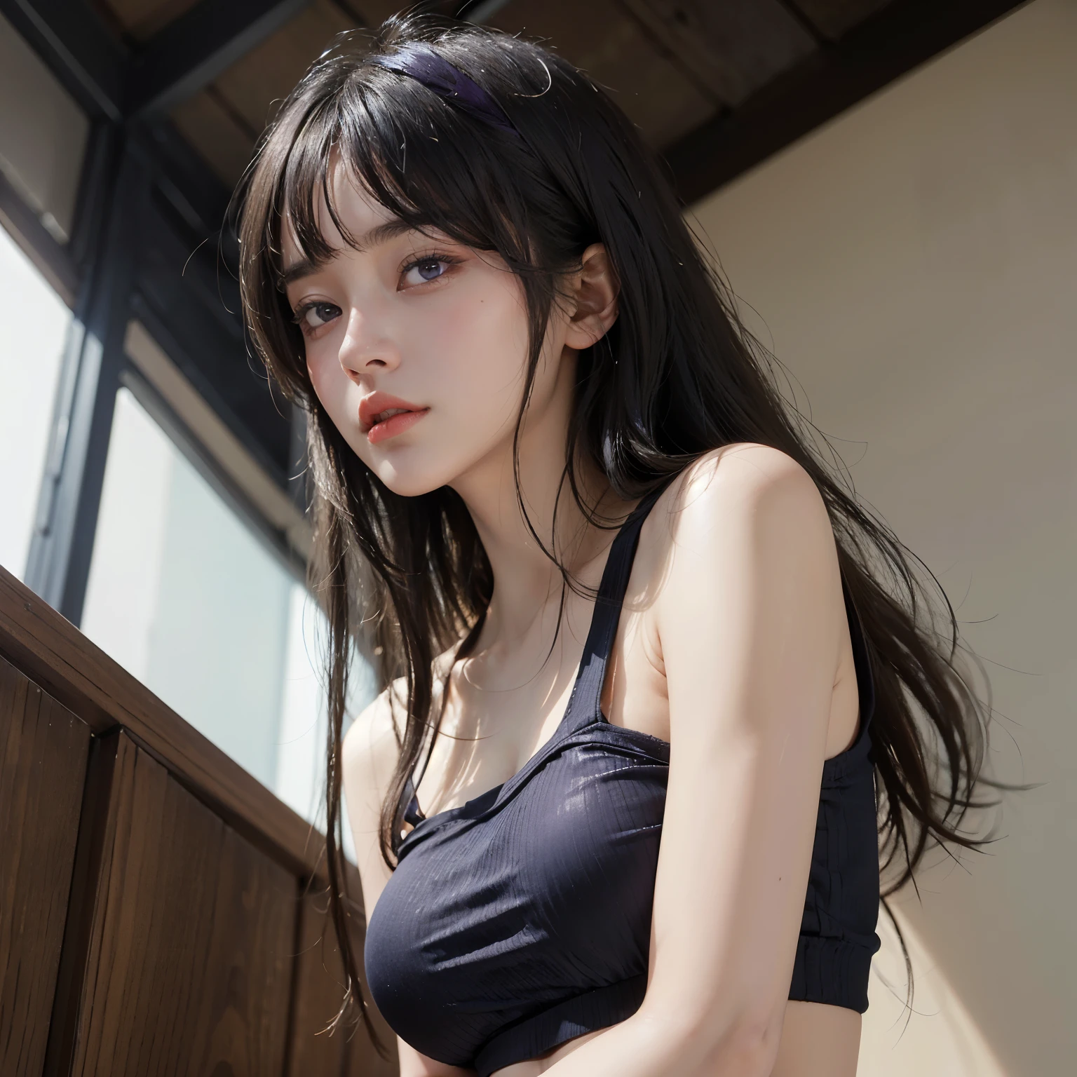 a close up of a woman in a short skirt posing for a picture, wearing tight simple clothes, wearing tight shirt, tight shirt, open v chest clothes, korean girl, wearing crop top, wearing a cute top, gorgeous young korean woman, wearing a sexy cropped top, skinny waist and thick hips, beautiful south korean woman, beautiful asian girl, asian girl、Protruding nipples