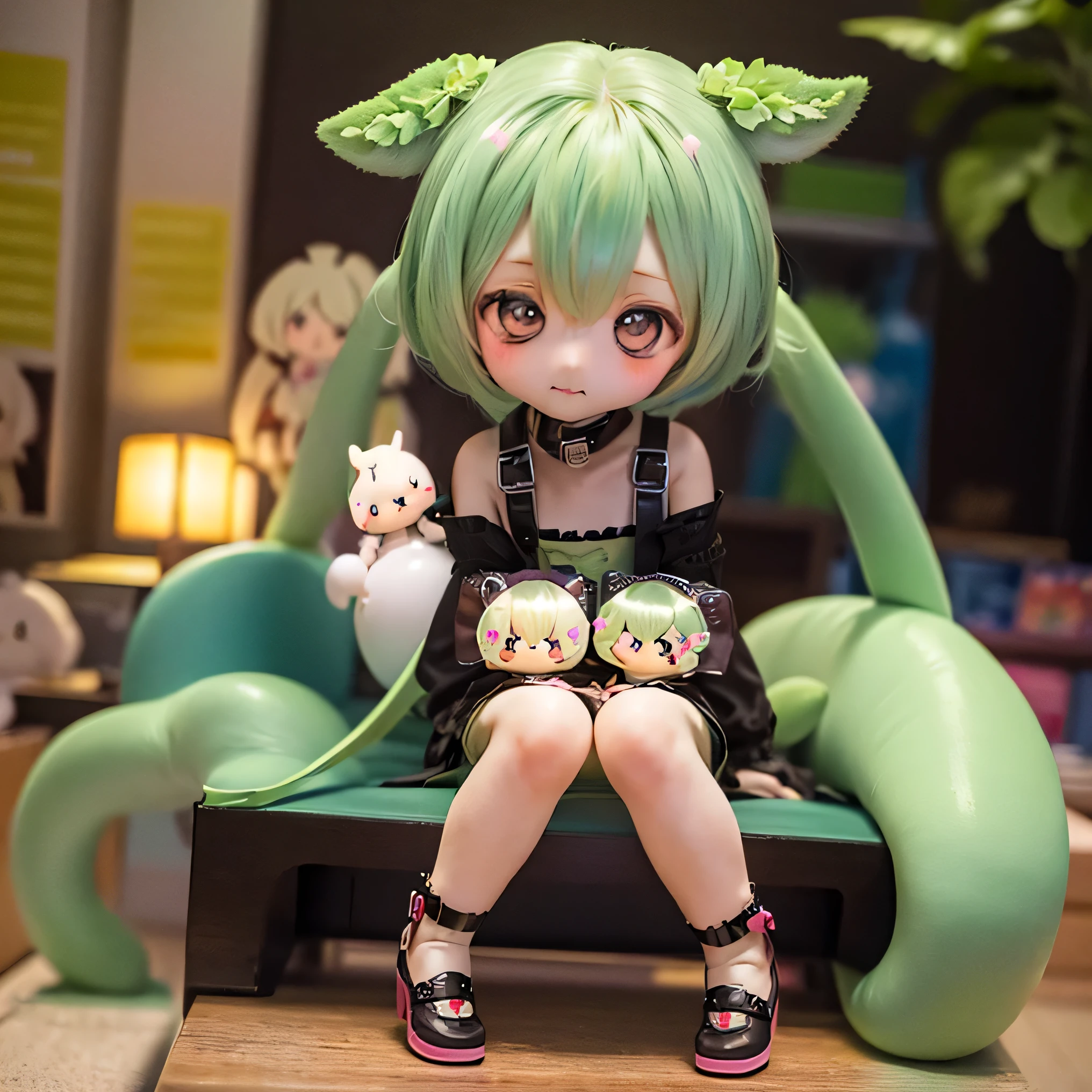   green-haired Zundaman in a cute pose(((((Chibi)))))play、(((Alone in the city  )))