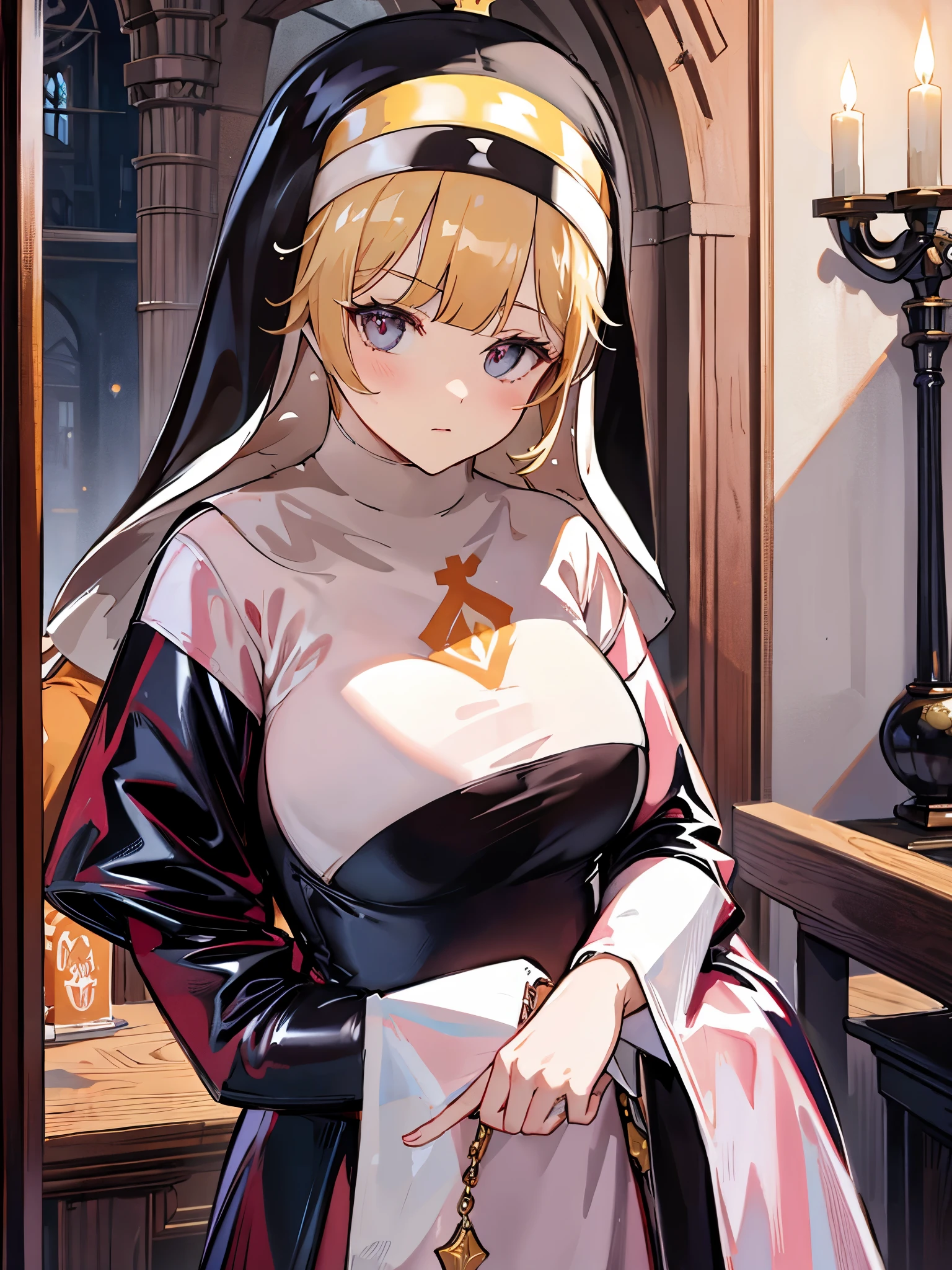 ((Best Quality)),( ultra high resolution),(Super detailed),( detailed description ),(( best CG )),(masterpiece), Highly Detailed Art ,( Art with Precise Details:1.5), (Adult female:1.6),(Nuns:1.7),(latex monk's robe:1.7), Rosary,Offer a prayer