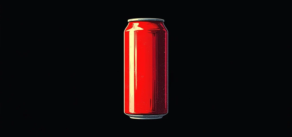 a logo of a soda can minimalist, comic-book style, T-shirt, ultra details, background black