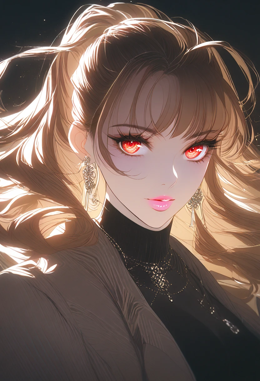 1girl, high ponytail, sunglasses, brown coat, dark turtleneck, small earrings, baggy jeans, plain background, 8k, highres, hyperdetailed, dramatic lighting, cinematic, elegant, beautiful detailed eyes, beautiful detailed lips, extremely detailed face, long eyelashes, fashion portrait, ft colors, pastel colors, warm tones, full body shot, whole body, mature female, black high heels, high heels, hutao, long hair, bangs, brown hair, red eyes, hair between eyes, twintails, sidelocks, symbol-shaped pupils, whole body shot
