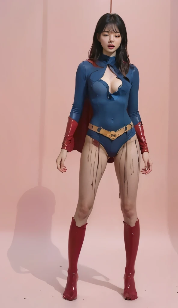No background、(((Beautiful legs in black tights.)))、(((Legalize the beauty of your suffering face)))、((((Make the most of your original images)))、(((Supergirl Costume)))、(((Beautiful Hair)))、(((suffering)))、(((Please wear black tights....、Wear red boots)))、((Best image quality、8k))、((Highest quality、8k、masterpiece:1.3))、(((Preserve background )))、Sharp focus:1.2、Beautiful woman with perfect figure:1.4、Slim Abs:1.2、Wet body:1.5、Highly detailed face and skin texture、8k